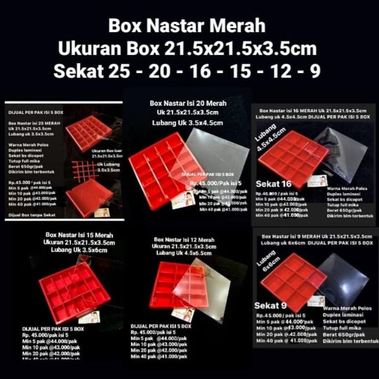 

Box Nastar Merah Laminasi Duplex 21.5x21.5x3.5cm Nugi