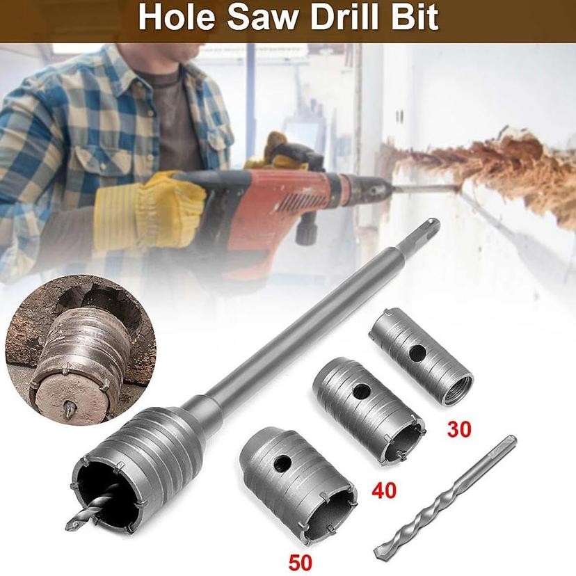 Produk Pilihan Premium 4 Pcs/Set 30/40/50Mm Adaptor Konektor Mata Bor Pelubang Beton Hole Saw Hollow