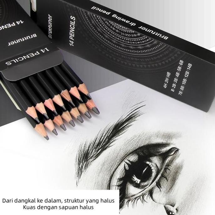 

MW Brutfuner Set Pensil Sketsa 14 Buah Pensil Gambar Profesional untuk Lukisan