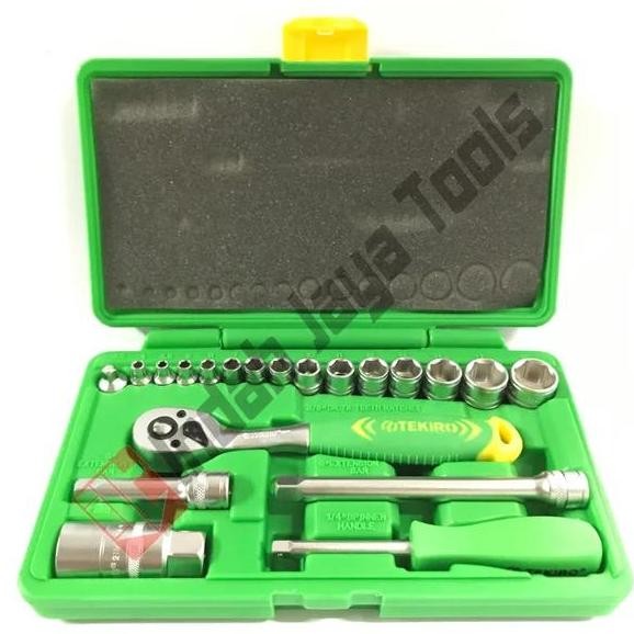 Kunci Sok Set TEKIRO 1/4" - 3/8" 21 pcs - Shock Socket Set Box Plastik