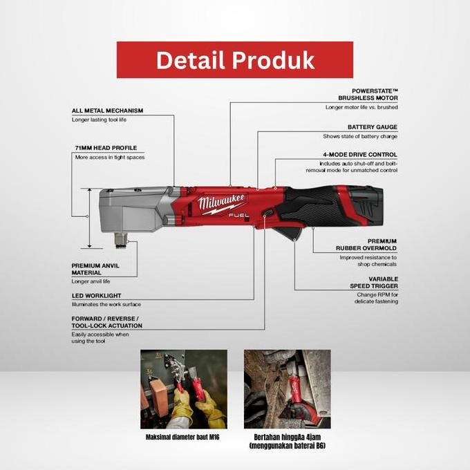 Milwaukee M12 FRAIWF12-0 FUEL 1/2" Cordless Right Angle Impact Wrench