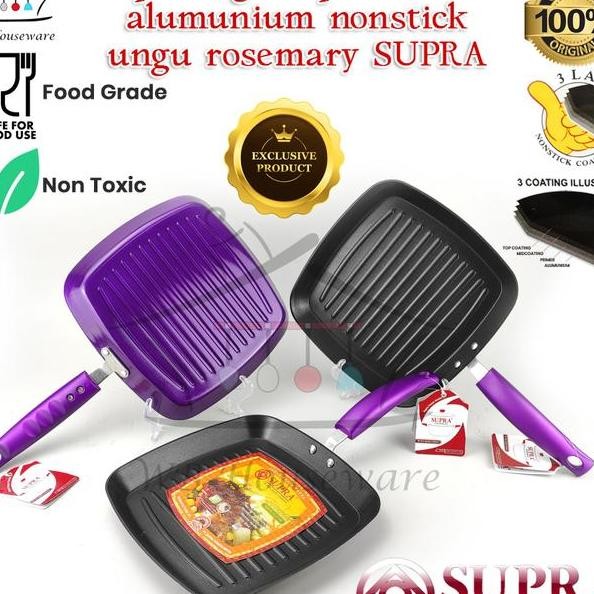 Supra Square Grill Pan 27X27 Panggangan Gril Pan Ungu Wajan Teflon Wajan Panggang Pemanggang Alat Ma