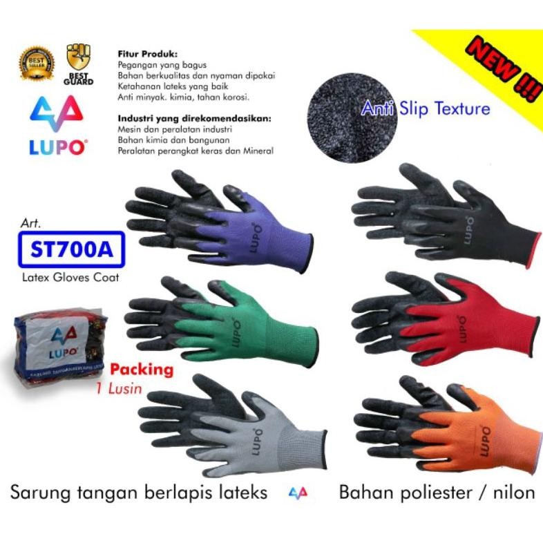 [12 Pasang] Sarung Tangan Kerja Kombinasi Katun Karet Anti Cutting Merk Lupo GROSIR TERMURAH [ST LUP