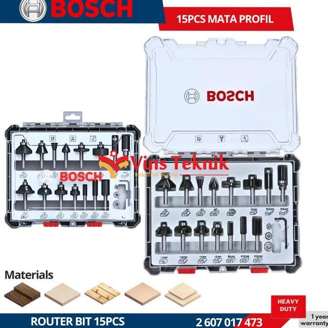 BOSCH Router Bit 15 Pcs Mata Profil Kayu Set 15pcs
