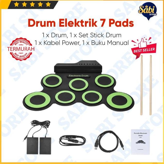 Original Drum Elektrik Roll Up 7 Pad USB | Drum Digital Portable Mini Elektrik