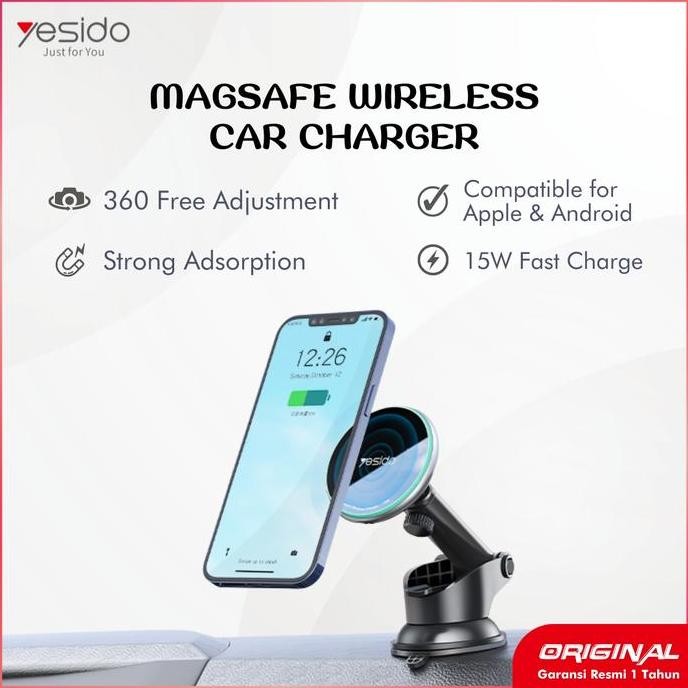SALE YESIDO MAGNETIC MAGSAFE WIRELESS CAR CHARGER PHONE HOLDER 15W QI FAST CHARGING