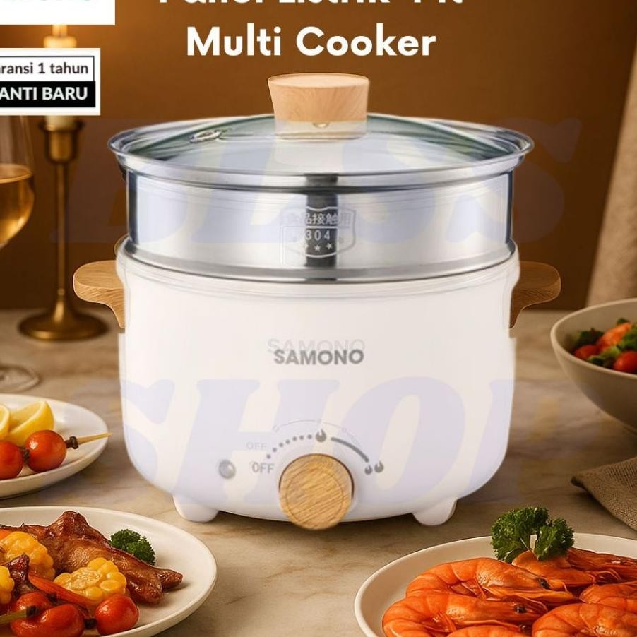 Panci Listrik Samono 4 Liter Teflon Keramik Ceramic Kukusan Nak Nasi Stainless Multi Fungsi Rice Coo
