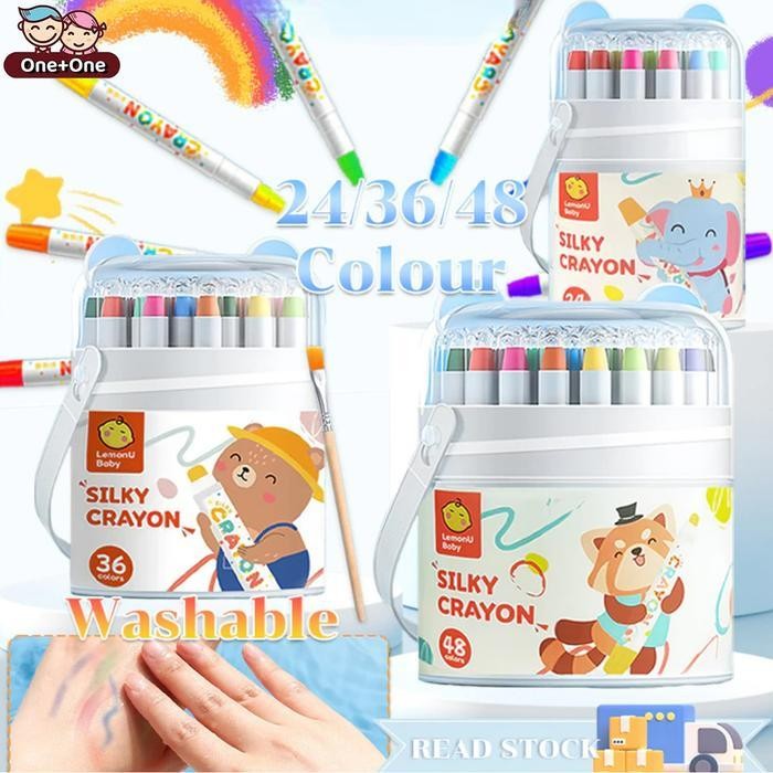 

Free BrushReady Stock One+One Crayon Putar Washable Silky Crayon 24/36/48 Warna Colorful Bucket Krayon Mewarnai Alat Warna Set Anak Wipe And Clean Stationery Kotak Peralatan New Best Quality 100% Original