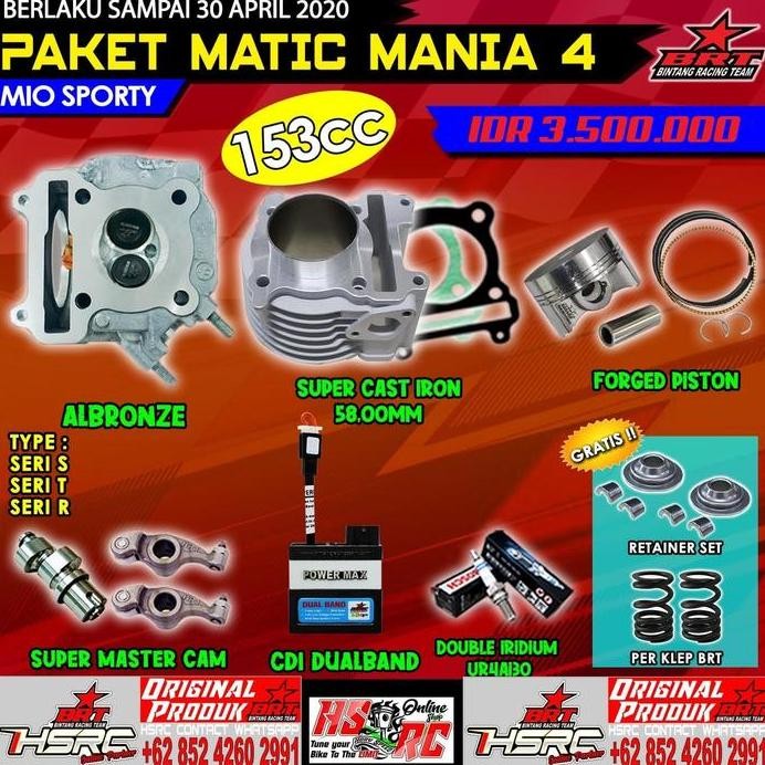 PAKET KOMPLIT BORE UP BRT MIO SPORTY Soul Nouvo 150 cc Kop Boring CDI