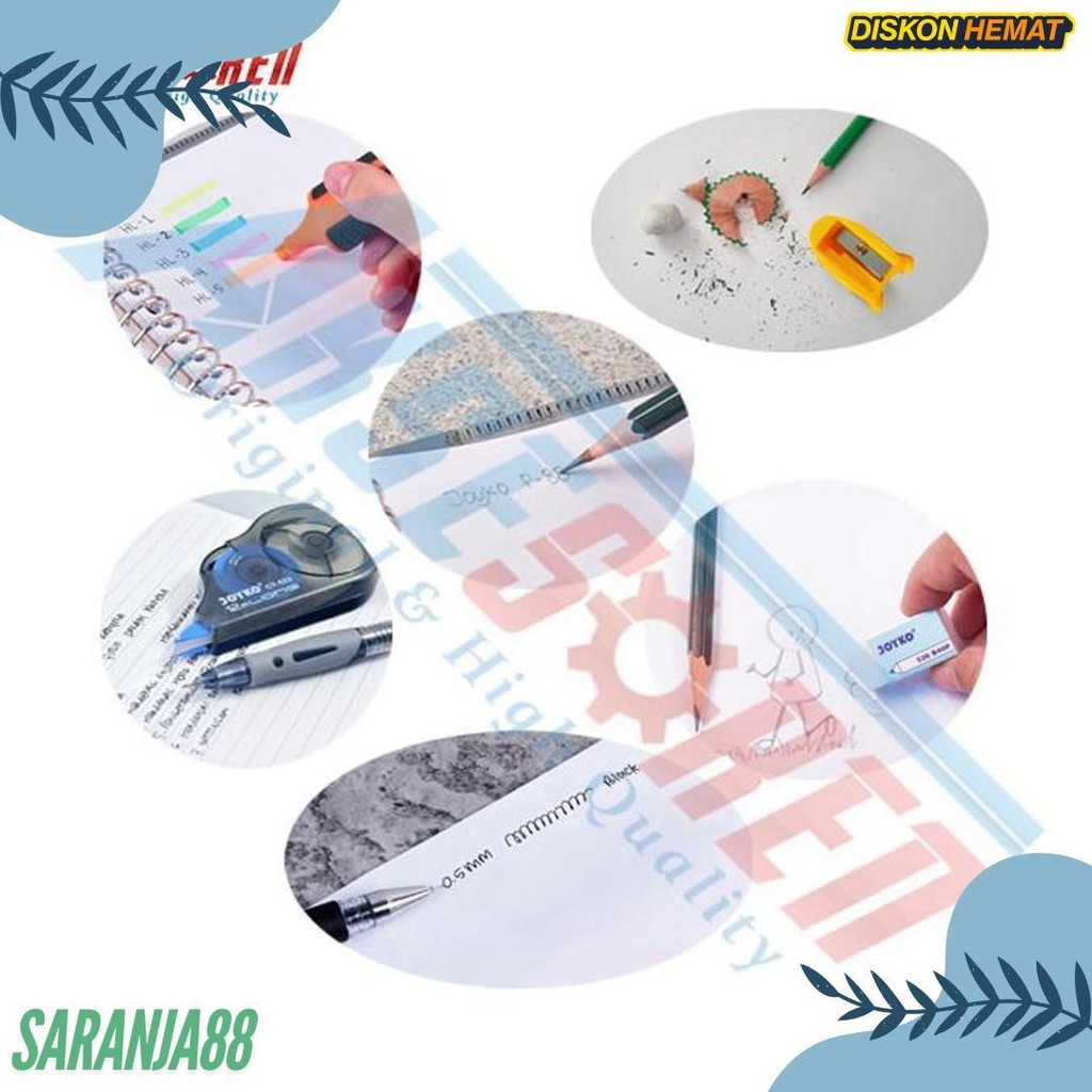 

Perlengkapan Paket Alat Tulis Ujian Sekolah Lengkap Joyko [Pulpen Gel + Pensil 2B + Rautan Pensil Karekter + Penghapus Putih + Tipe X Kertas + Highlighter ] / Alat Tulis Sekolah Lengkap / Alat Tulis 1 Set Lengkap / Alat Sekolah Lengkap 1 Paket Murah