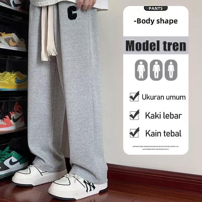 ZCS Celana panjang Celana pria Celana pria gombrong Celana oversize Putih Abu Kain yang lembut dan b