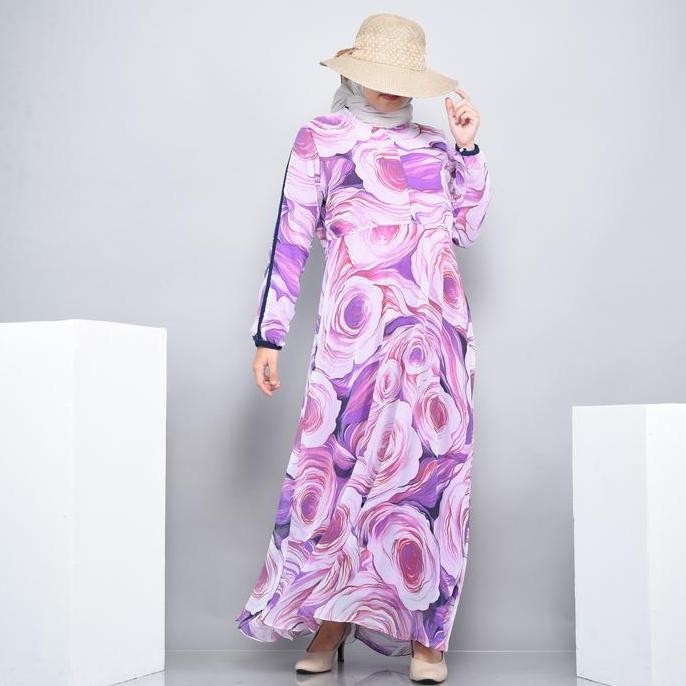 SHABIYAN Gamis Busui Harian Motif Bunga Corak Kombinasi Warna Ungu