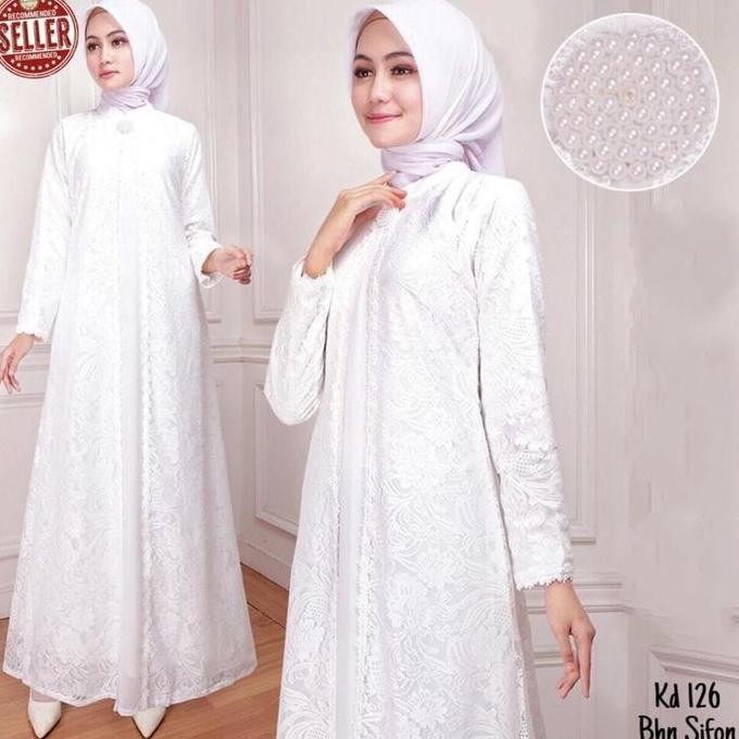 Baju Gamis Putih Wanita Bahan Sifon Ceruti Premium Ukuran Jumbo