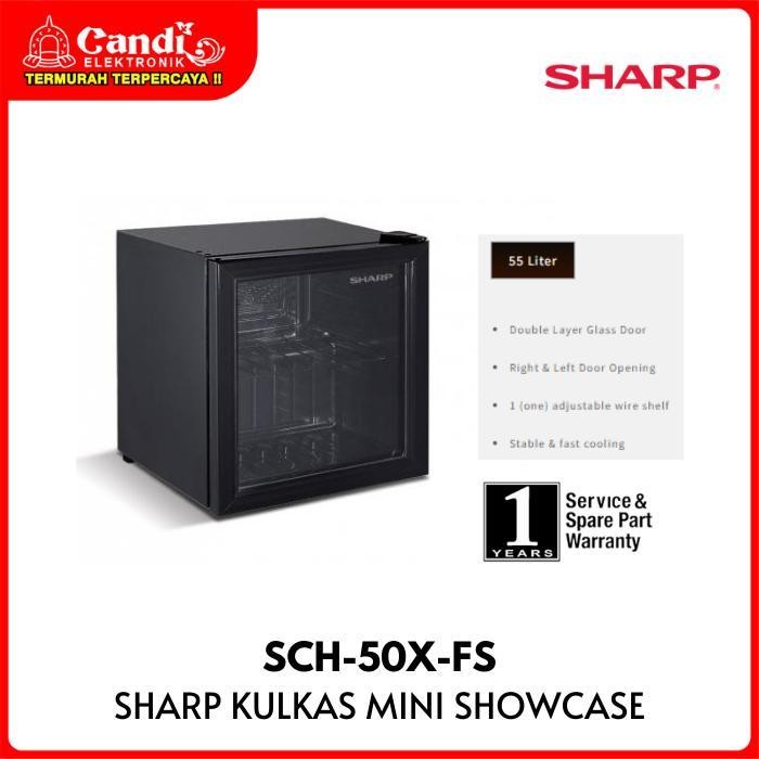 Sharp Kulkas Showcase Mini  52 Liter Stable & Fast Cooling Double Layer Glass Door Low Watt Sch-50X-