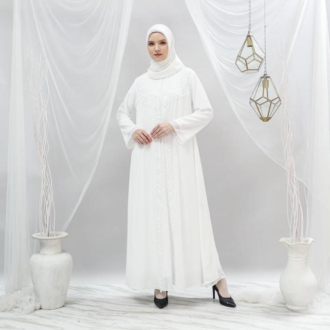 Sakha - GC 06 HITAM BAJU GAMIS PUTIH WANITA BRUKAT GAMIS PUTIH CERUTI JUMBO TERLARIS BAJU LEBARAN UM