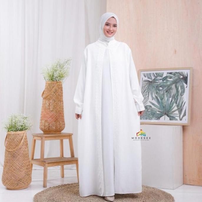 Gamis Putih Wanita Baju Muslimah Jumbo Noura White Dress XL Umroh Haji