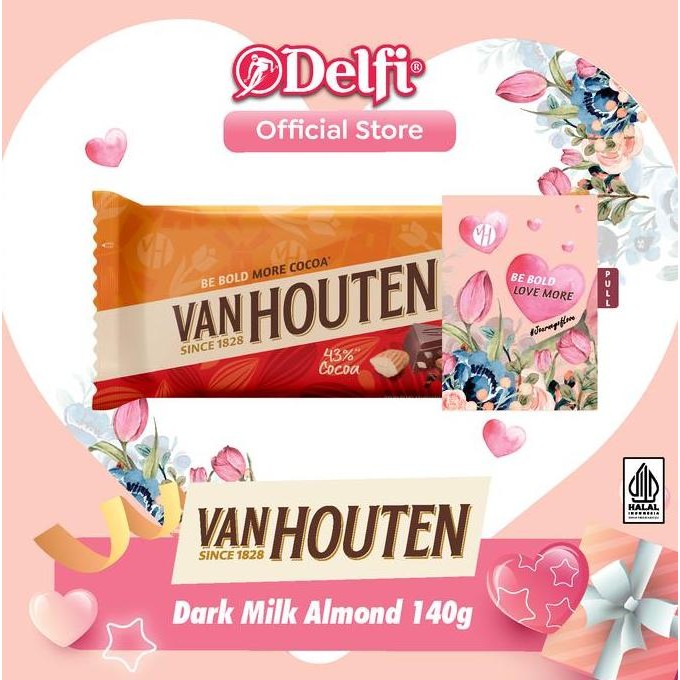 

Van Houten Dark Milk Almond 140g Cokelat Valentine Special Termurah