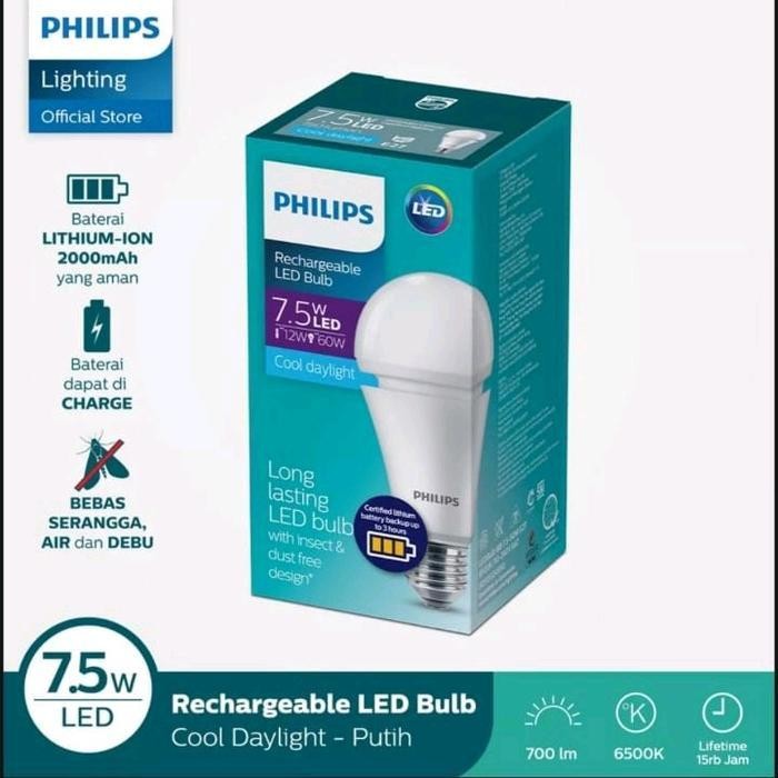 Lampu Emergency Philips Led 7.5 Watt Bohlam Sentuh Anti Aliran Mati Listrik Sni E27 Lampu Darurat Te
