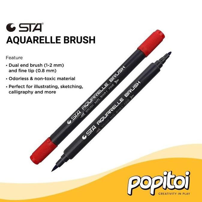 

STA Aquarelle Water Color Dual Tip Brush Pen Spidol Mewarnai Cat Air Melukis Menggambar Drawing Coloring
