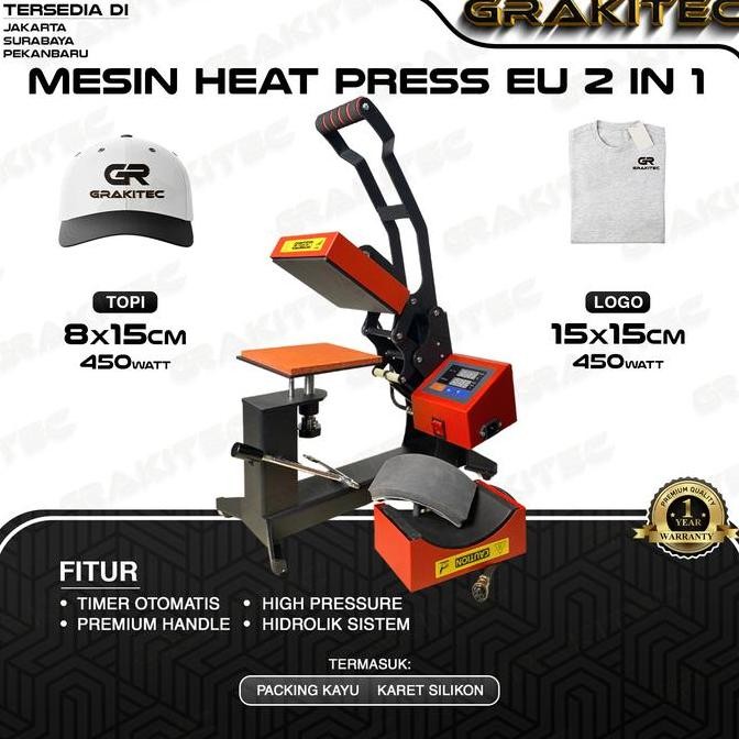 

Graki Mesin Press Sablon Mini Logo Label 15x15 cm & Press Sablon Topi - 2 in 1 CAP & LOGO HEAT PRESS untuk press kaos, Logo, Kerah Topi