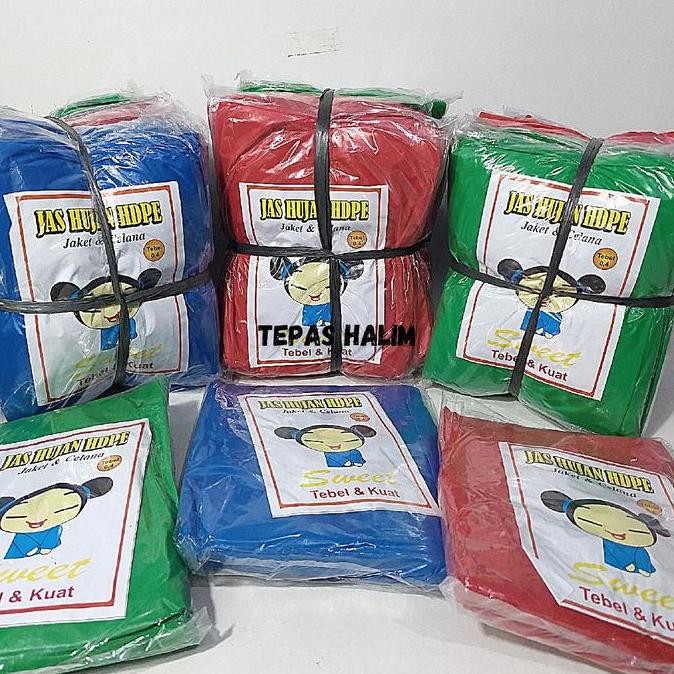1 Lusin Jas Hujan Plastik Tebal Setelan Jaket Celana merk Boss Baby