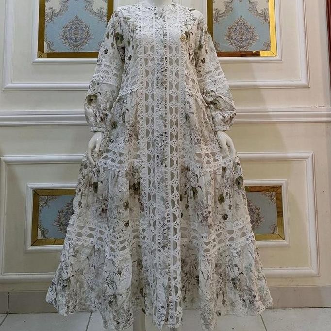 Dress Katun Bordir Bolong Resya Premium Elegant Mewah Busui By Najwa