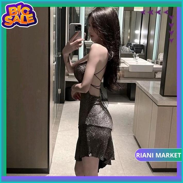 DRESS WANITA CLUBBING GAUN MALAM GAYA KOREA F288 PANJANG BY RIANI MARKET