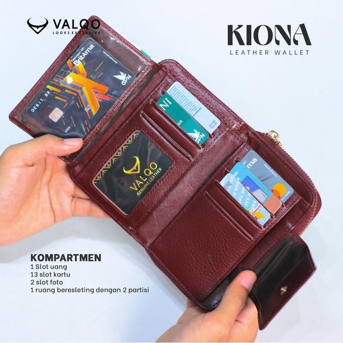 Valqo Kiona Dompet Kulit Sapi Wanita 13 Kartu 2 Foto Slot Resleting Dompet Kecil Dompet Pendek Wanit