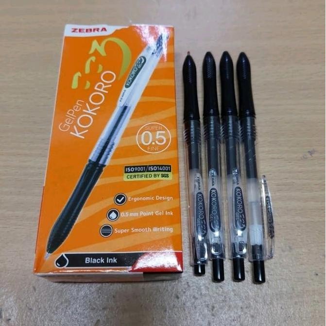 

tersedia pulpen zebra kokoro warna hitam - lusin pulpen gel tinta halus