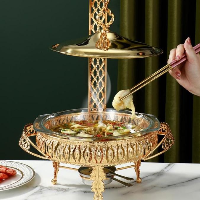 Food Warmer Wadah Kaca Tebal Gold /Food Warmer Wadah/Baki Kaca Tebal Gold/ Food Warmer Tutup Gantung