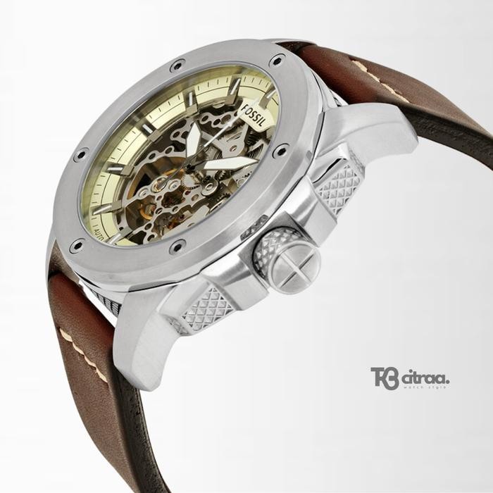 Jam Tangan Pria Fossil Machine Automatic Kulit Brown Sporty Casual Original Me3083