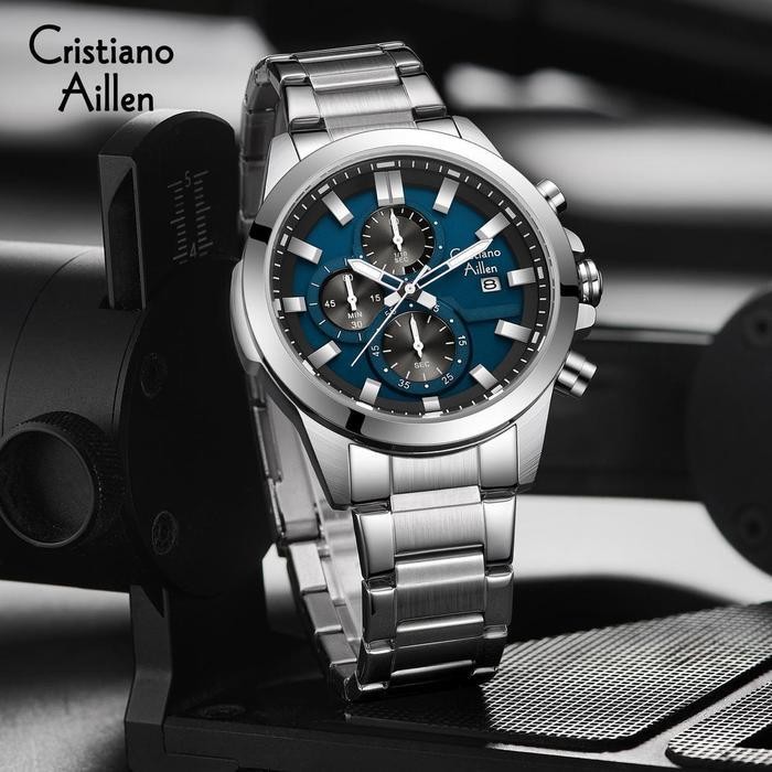 Cristiano Aillen Jam Tangan Pria Analog 8892 Rantai Stainless Steel Chronograph Kaca Sapphire Water 