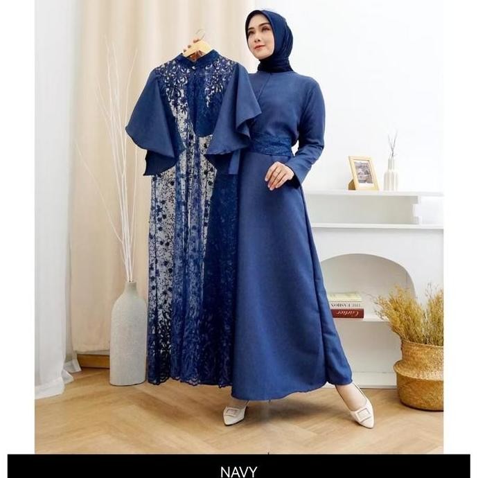 JUMBO LONG DRESS PESTA GEORGINA 2 IN 1 INNER+OUTER TILE BROKAT LD 120