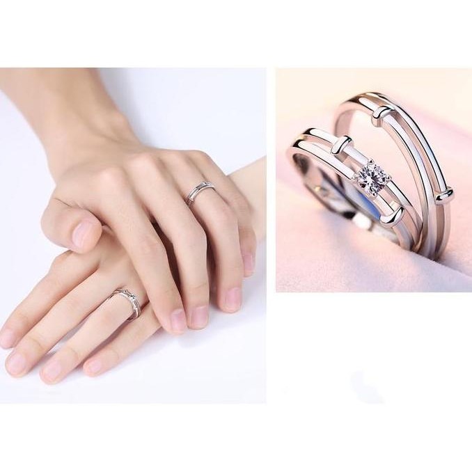 Teconi Cincin Couple Wanita Pria Pasangan Berlian Adjustable Zircoin