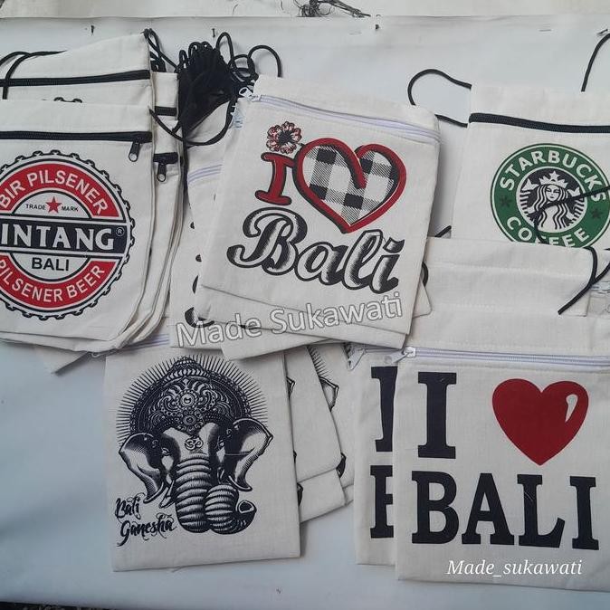 "'''] Tas selempang paspor motif khas bali bahan kain blacu