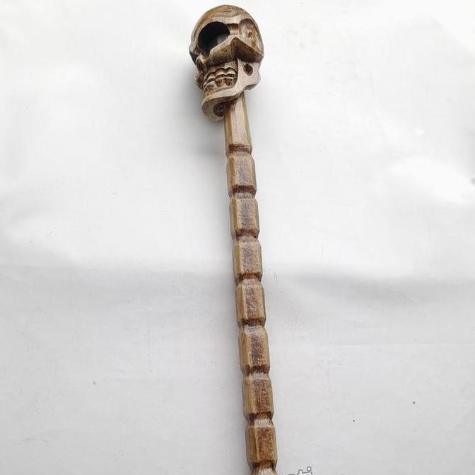 Termantab] Kerajinan tongkat kayu 110cm ukiran tengkorak skull Bali