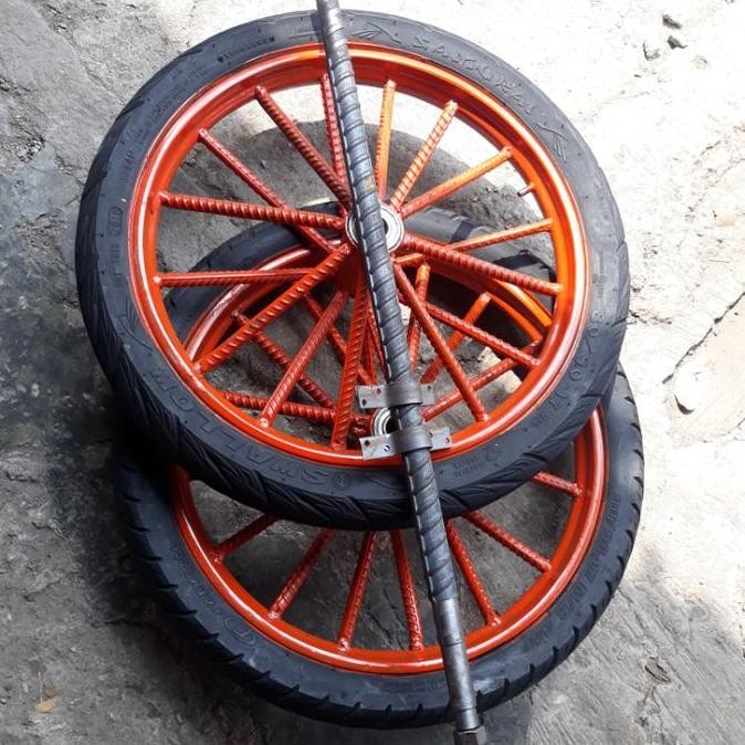 Roda Gerobak Dorong 1Set Ruji Besi 8Besar Ring 17Inch Roda Kastor Ban