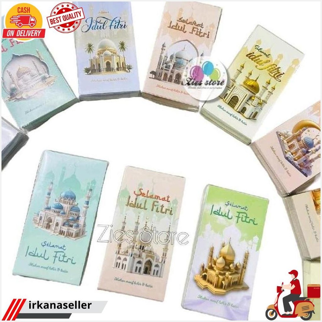 

[50Lembar] Amplop Lebaran Idul Fitri / Angpao Lebaran Box Mika Size L Motif Masjid Terlaris