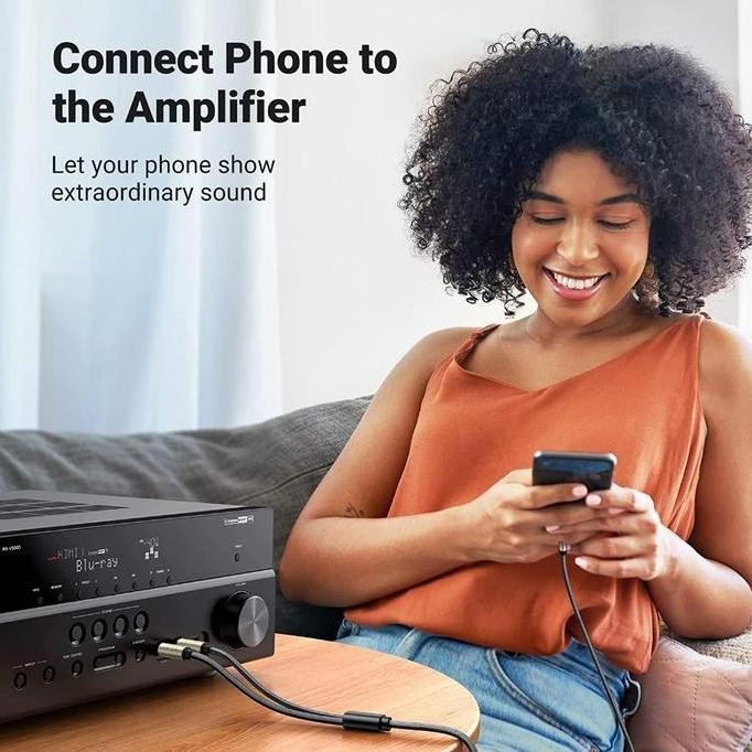 READY UGREEN KABEL SPLITTER JACK 3.5MM TRS TO DUAL 6.35MM TS PC HP SPEAKER GITAR MIC