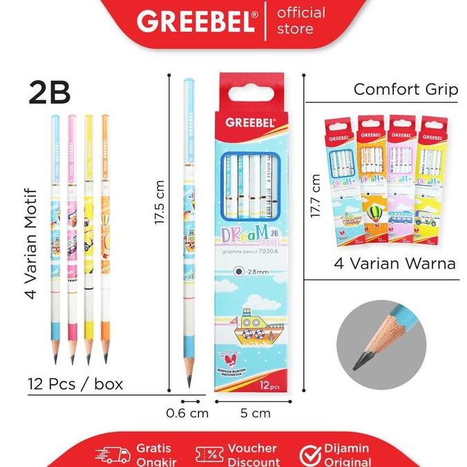 

original greebel pensil 2b dream 7030 lucu karakter pastel pensil ujian
