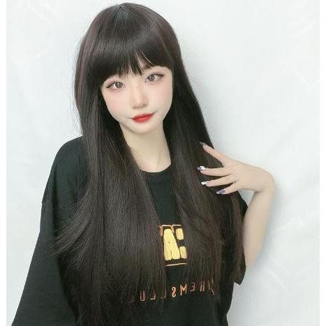 Rambut Wig Wanita Model Poni Panjang Lurus