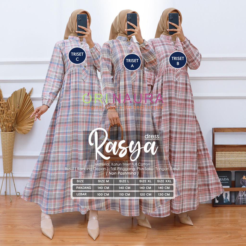 Gamis Katun Triset Eksklusif || Rasya Dress By Ori Naura