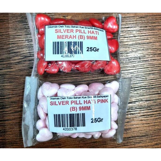 

] Spikel Hiasan Kue Silver Pill Hati 25gr