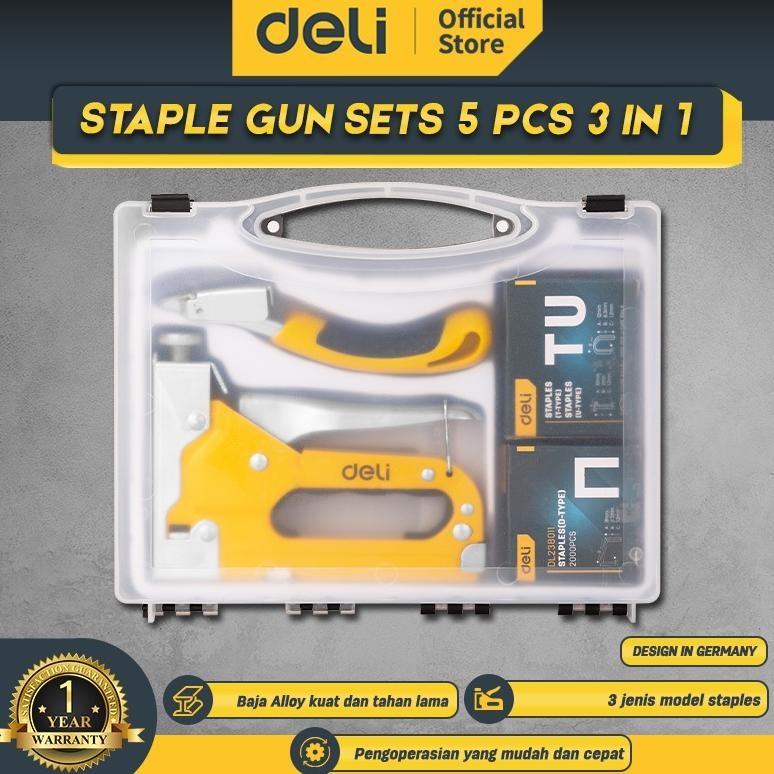 

Deli Staple Gun Sets 5 Pcs 3 In 1 / Stapler Staples Tembak EDL238105