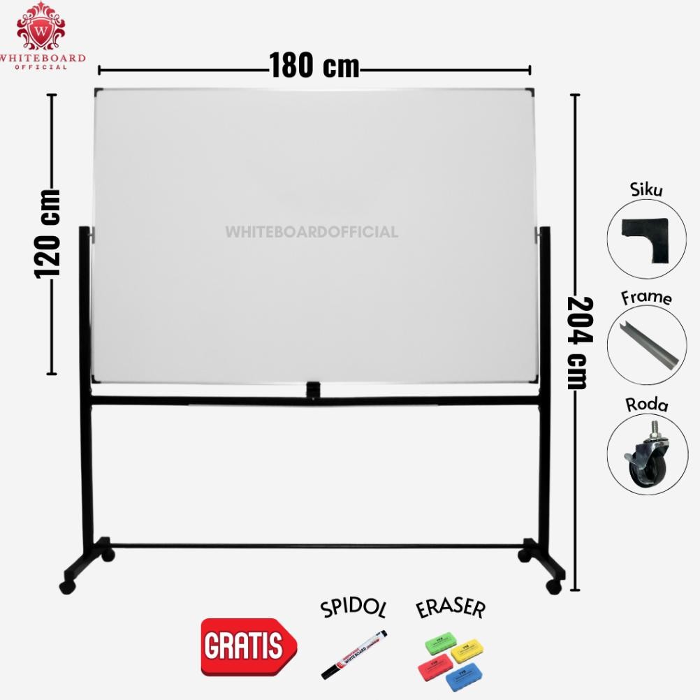 

RAIJIN Papan Tulis White Board 120x180cm / Whiteboard Non Magnet Standing Mudah Ditulis & Dihapus