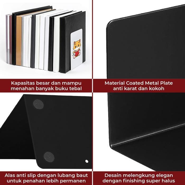 

SWG Book Shelf Stand Holder Square Steel Organizer Rak Besi Pembatas Penahan Buku Isi 2