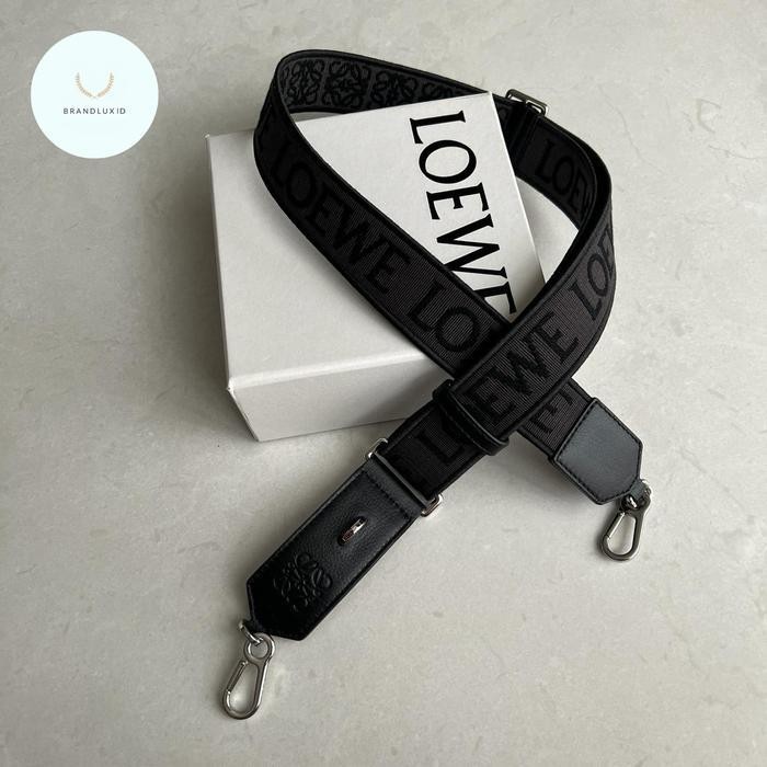 Loewe D-Ring Anagram Jacquard & Calfskin Adjustable Bag Strap In Anthracite/Black & Winter Brown 4Cm