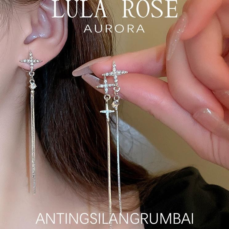 Lula Rose Anting Bintang Panjang Elegan Wanita Gaya Korea Simple Fashion