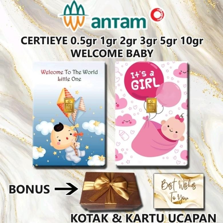 Terlaris Logam Mulia Emas Antam Welcome Baby Boy Girl Gift Series Custom Certieye Certicard