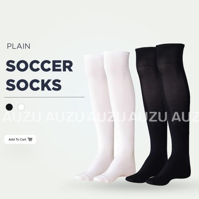 MECS Soccer Socks - Kaos Kaki Bola / Futsal Hitam Putih Polos Selutut Nugi